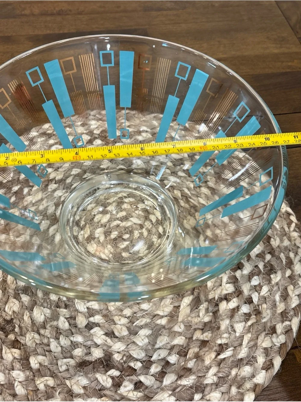 Anchor Hocking Mid-Century Modern Turquoise & Gold Glass Bowl